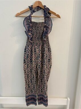 Sea New York smocked halter jumpsuit bohemian floral paisley patter
